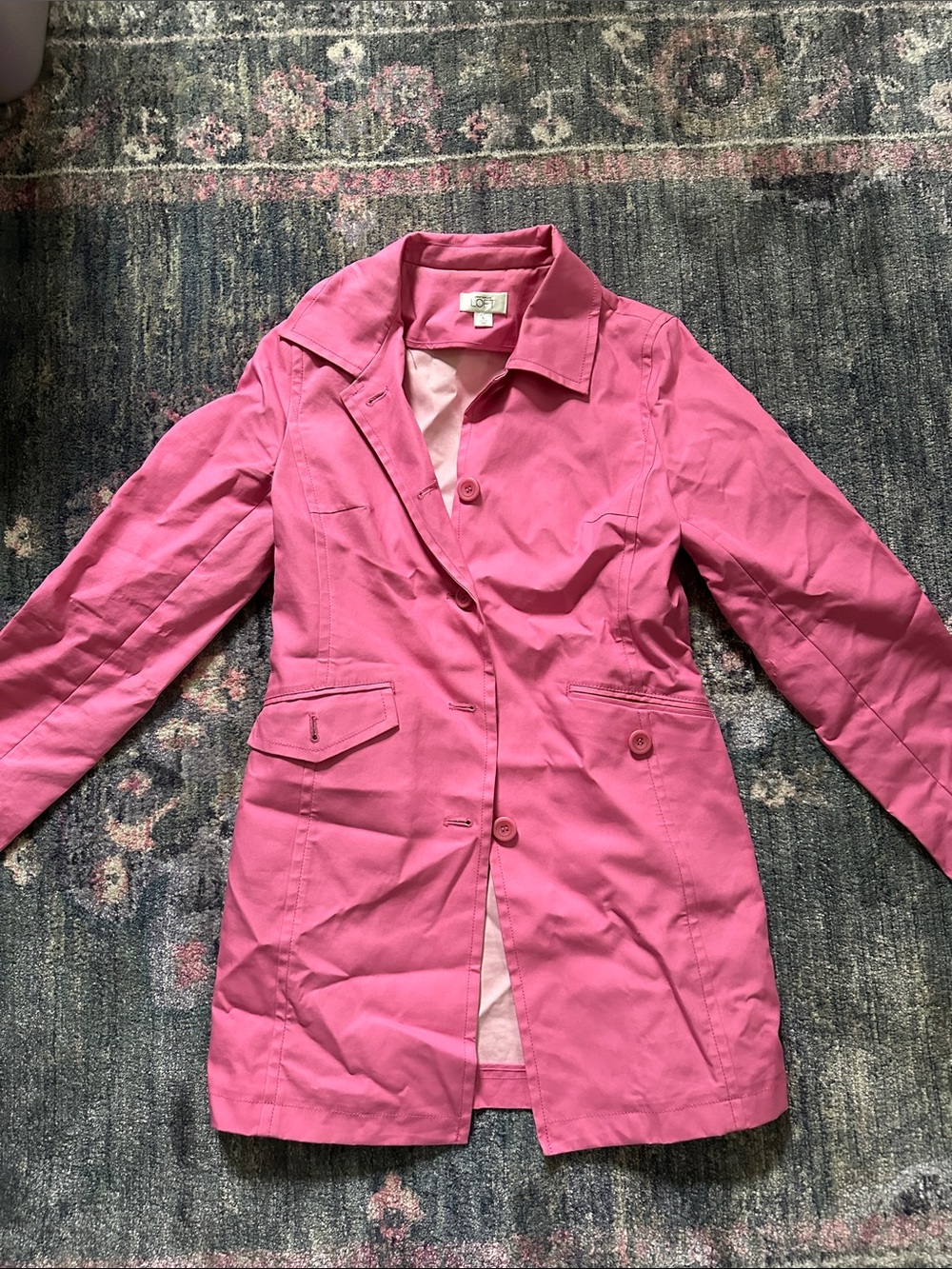 LOFT Hot Pink Trench Coat Jacket Size Small Girl Boss Cute Statement Piece Fall